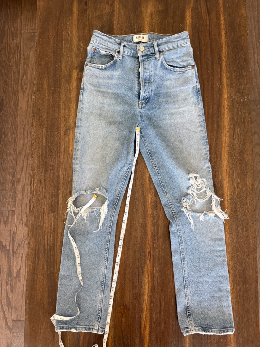 AGOLDE Riley High Rise Straight Leg Jeans Distressed Button Fly Light Wash 25 - Picture 13 of 13